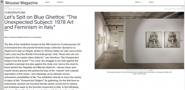 Let’s Spit on Blue Ghettos: “The Unexpected Subject: 1978 Art and Feminism in Italy