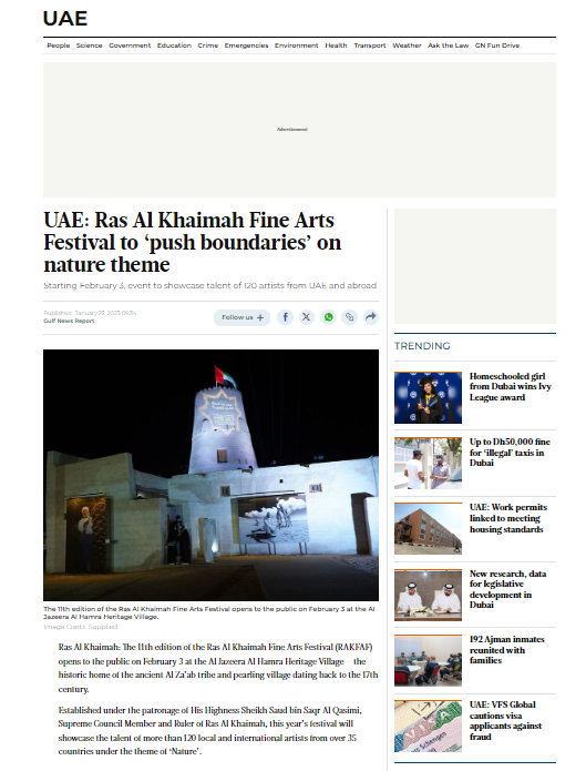 UAE: Ras Al Khaimah Fine Arts Festival to ‘push boundaries’ on nature theme