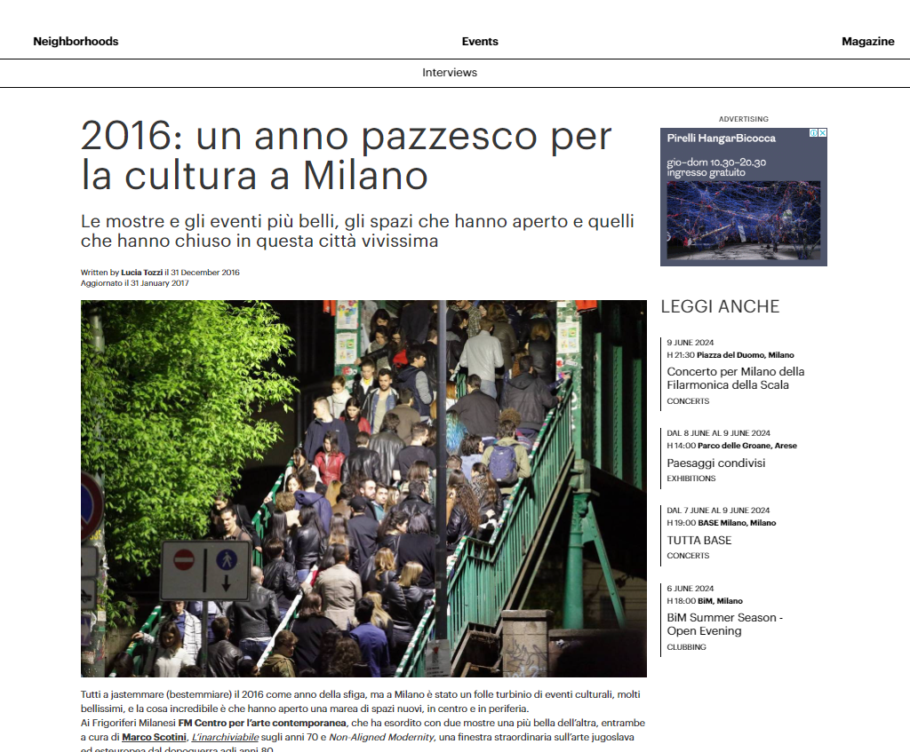 2016: un anno pazzesco per la cultura a Milano